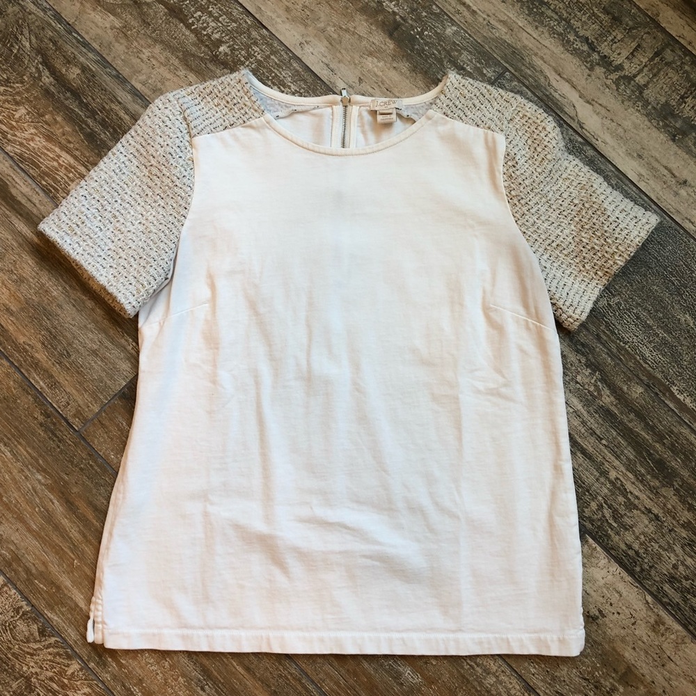 T-Shirt with Tweed Sleeve Detail